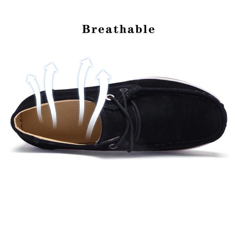 Ruiatoo Women Platform Lace Up Loafers Comfort Genuine Suede Wedge Shoes Low Top Moccasins (3089,Black 35) - Image 4
